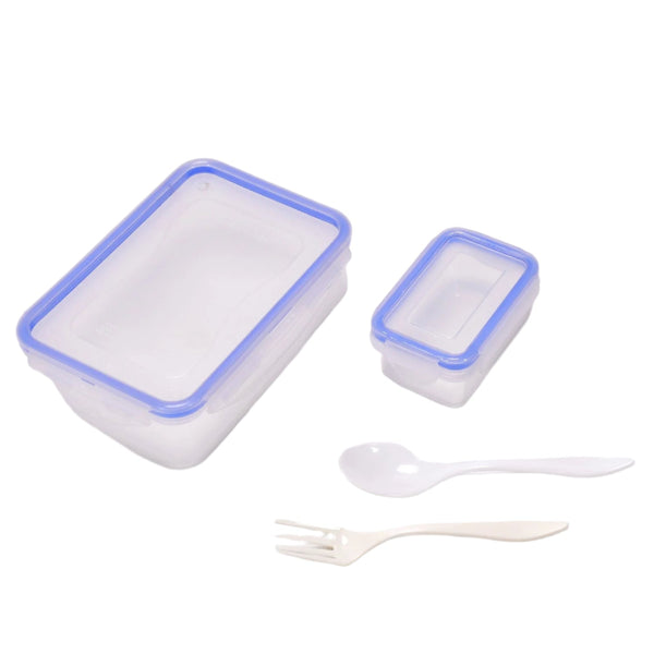 Air-tight lunch box with small square container, multiple views