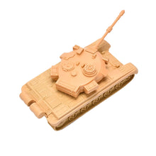 Green pull back army tank toy, front view