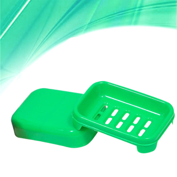 Covered plastic soap case, keeps soap dry and clean in the bathroom.