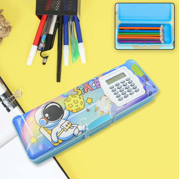 4257 Double Sided Magnetic Geometry Box Pencil Box With Calculator For Boys Art Plastic Pencil Box  For Girls And Boys