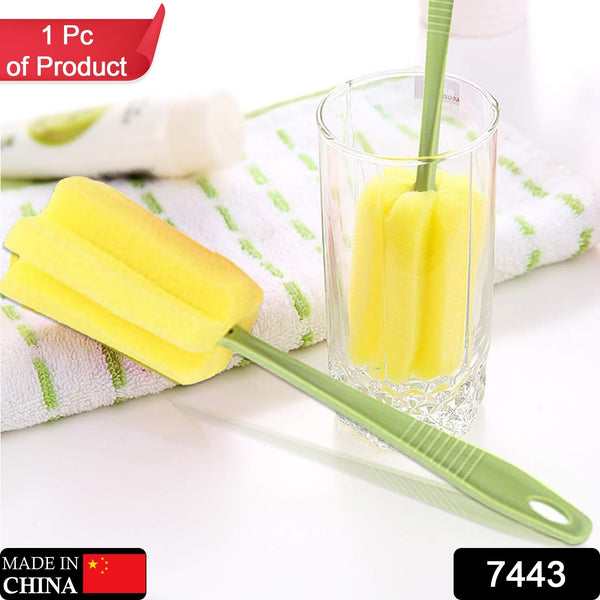 7443 Sponge Cup Washing Brush Washing Cup Milk Bottle Cleaning Brush Kitchen Brush Water Cup Tea Cup Brush Sponge Head Household Kitchen Cleaning Tool (20cm)