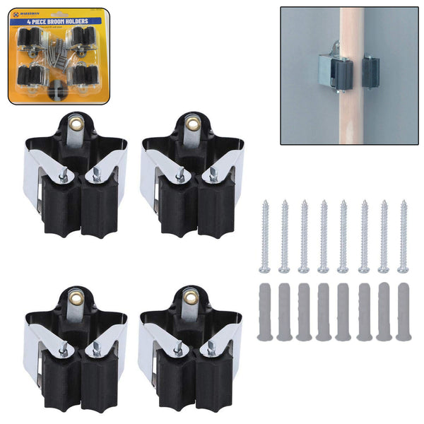 Multifunction Wall Mount Garage Holder For Mop  Broom  Hanger (4 Pcs Set)