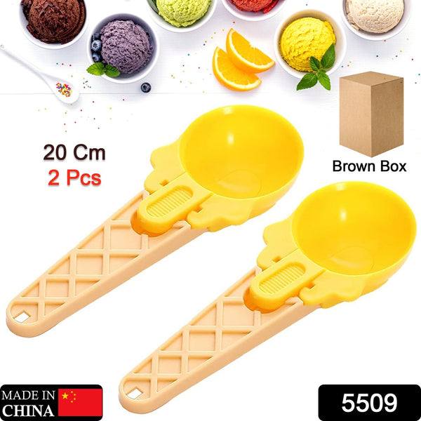 5509 Ice Cream Spoons 2pcs Plastic Water Melon Scoopers With Trigger Dipper And Adults For Summer Party Ice Cream Scoop Food Serving Spoon Kitchen Tools Ice Cream Digging Spoon Household Spoons Cupcake Spoons Aps Fruit Ball Player (2 Pc)