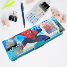 4260 Art  Stationery Cartoon Multi-functional Geometry Box For Boys With Inbuilt Calculator 2 Sides Open And Double Sharpener Stationery Kit Pencil Box For Boys Art Plastic Pencil Box  For Girls And Boys