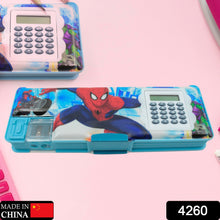 4260 Art  Stationery Cartoon Multi-functional Geometry Box For Boys With Inbuilt Calculator 2 Sides Open And Double Sharpener Stationery Kit Pencil Box For Boys Art Plastic Pencil Box  For Girls And Boys